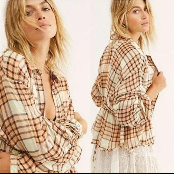 NWT Free People Pacific Dawn Plaid Shirt Medium - Picture 3 of 4